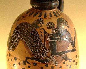 Nereo y Herakles, Lekythos griega, 590-580 a.C.